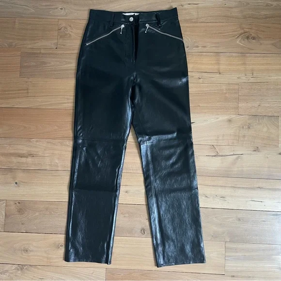 Alexachung “Siouxsie” Lamb Leather Straight Leg Pants in UK US - Main Image